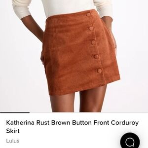 Lulu's Katherina Rust Brown Button Front Corduroy Skirt